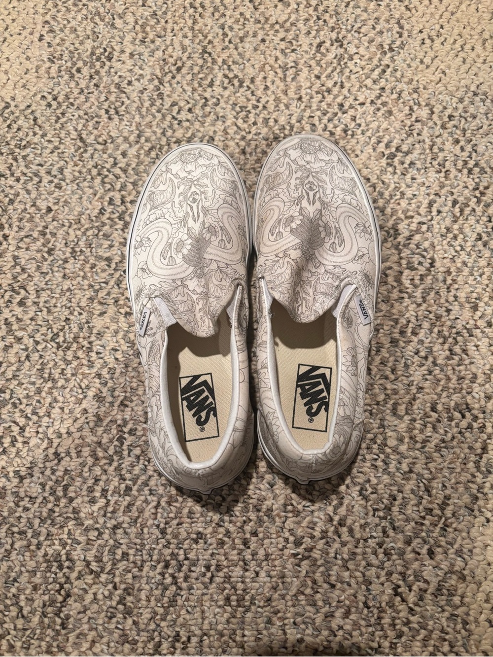 Vans Slip-On Sneakers in White with Light Gray Design